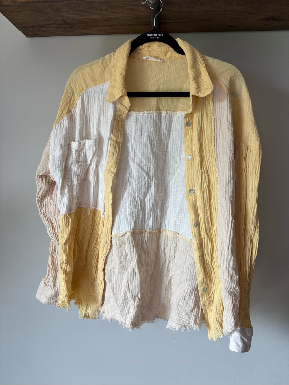 Lightweight Yellow & Cream Patchwork Button-Down Shirt